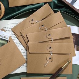 Gift Wrap 10 Pcs Vintage Brown Kraft Paper Envelopes With Button String Tie Closure Clasp For Greeting Cards Letter Journal Storage