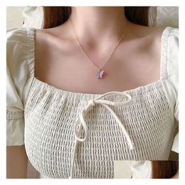 Pendant Necklaces Japan And South Korea Sweet Butterfly Necklace Fairy Simple Temperament Niche Cold Wind Clavicle Chain Drop Delive Dhvli