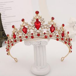 Hair Clips Baroque Zircon Bridal Tiara Headpiece Red Color Crystal Wedding Crown Accessories Women Birthday Party Rhinestone Crowns