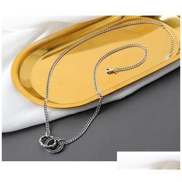 Pendant Necklaces Sier Fl Sideways Necklace Chain For Woman Men Double Circle Fashion Engagement Jewellery Drop Delivery Pendan Dhasd