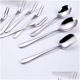 Spoons Stainless Steel Fruit Fork Dessert Cake Ice Cream Spoon Home Kitchen Dining Flatware Tool Drop Delivery Garden Bar Dh4Kb