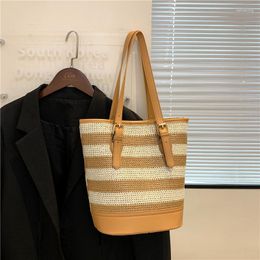 Evening Bags Contrast Colour Straw Woven Shoulder Bag For Women 2023 Summer Trend Resort Bucket Female Vintage Beach Handbag Purse