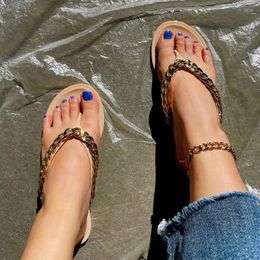 Slippers UFLAME Women Shoes Flat Metal Chain Sandals Flip Flops Ladies Women's Sandal Outdoor Beach Summer 2023
