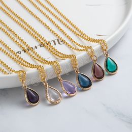 Colourful Simple Water Drop-shaped Necklace for Women Girls Gold Colour New Resin Geometric Clavicle Necklace Gifts