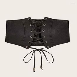 Belts Vintage Women PU Wide Belt For Wedding Dress Leather Corset Elastic Luxury Lace-up Waistband Black Cummerbunds