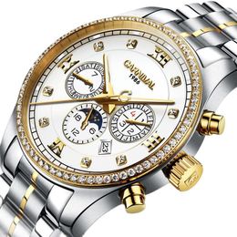 Wristwatches Carnival Switzerland Men Watches Mechanical Men's Multi-function Diamond Waterproof Moon Phase Clocks C8734