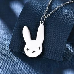Pendant Necklaces New Stainless Steel Rabbit Bad Bunny Necklace Singer Fans Gift Collares Jewellery For Women Man Collier Femme Drop D Dhwoq