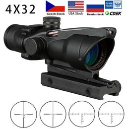 4X32 Hunting Riflescope Real Fiber Optics Grenn Red Dot Illuminated Etched Reticle Tactical Optical Sight-Gold