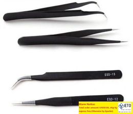 20pcs lot black Stainless steel eyelash tweezers for eyelash extension and cliping diamond crystal straigtht and Curve