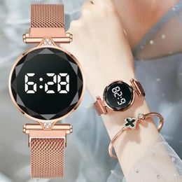 Wristwatches Luxury Women Watch Rose Gold Stainless Steel Led Digital Electronic Touch Display
