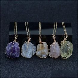 Pendant Necklaces Crystal Wire Irregar Natural Stone Necklace With Stianless Steel Chain Quartz Agate Gemstone Women Fashion Jewellery Dhpmn