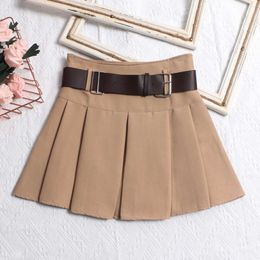 Skirts Pleated Short Skirt Korean Fashion Solid A-line Belt Summer Skiing Suitable for Women's Casual Street Clothing Jupe New G220606