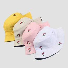 Wide Brim Hats LDSLYJR Cotton Double sided Cherry Print Bucket Fisherman Outdoor Travel Men's and Women's Sun Hat 208 G230603