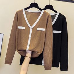 Women's Sweaters Women Ulzzang Button Chic Vintage V-neck Daily Oversize Girls Pullovers Student Fall Casual All-match Ins Sweater