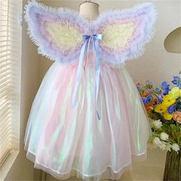 Girl Dresses Girls Party Dress Summer Elegant Princess With Large Coloured Wings Kids Birthday Clothes 1-11 Years Pompon