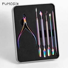 Cuticle Pushers 1 Box Nail Pusher Tweezer Dead Skin Remover Clipper Colorful Stainless Steel Trimmer Plier Edge Cutter Art Tool 230606