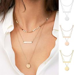 Chains The Round Plate Long Double Layer Necklace Female Personality Stacked Wear Cold For Women Wishbone