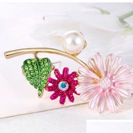 Pins Brooches Enamel Daisy Flower Brooch Pin Business Suit Tops Wedding Dress Cor Rhinestone For Women Men Fashion Jewelry Drop Deli Dh2Lt