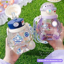 Water Bottles 700ml Big Belly Cup Bottle Aerospace Bear Kawaii Kids Starw Sports Drinking Outdoor Travel Drinkware