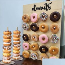 Christmas Decorations Wooden 20 Donut Wall Stand Decoration Boy Girl Birthday Party Donuts Baby Shower Doughnut Weds Deco 21 Dh4Am