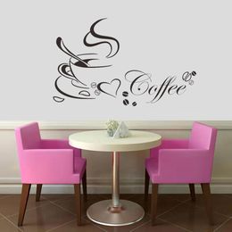 Coffee cup with heart vinyl quote Restaurant Kitchen removable wall Stickers DIY home decor wall art MURAL Drop Shipping