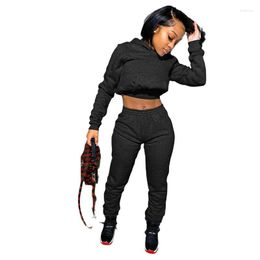 Women's Two Piece Pants Hoodies Set Womens Outfits Winter Tracksuits Long Sleeve Crop Top Pockets Jogger Suit Autumn 2