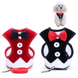 Dog Collars Leashes Small Evening Dress Bowknot Waistcoat Harness Set Walking Dogs Leash Pet Supplies Drop Ship 360031 Delivery Ho Dhaz5