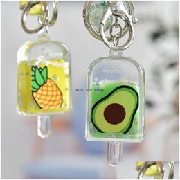 Key Rings Acrylic Quicksand Ring Fruit Ice Cream Oil Liquid Keychain Couple Car Handbag Hangs For Women Student Fashion Jewellery Will Dhkvd