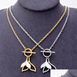 Pendant Necklaces 316L Stainless Steel Shell Double Fish Tail Charm Chain Choker Ot Buckle Necklace For Women Fashion Fine Jewelry D Dhmwc