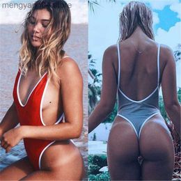 Women's Swimwear 2022 Deep V Neck Thong Swimwear Women One Piece Swimsuit Female Trikini High Cut Monokini Backless Bathing Suit Swim Bodysuit T230606