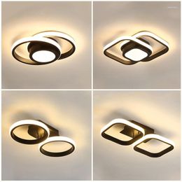 Ceiling Lights Geometric LED Art Lamp For Bedroom Living Room Surface Mounted Black White 20 22 36W Interior Lighting Square Rectangle