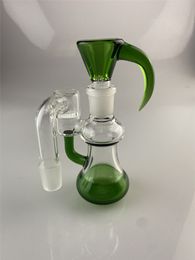 Smoking Pipes grass green bong 16 inch 18mm joint straight bent neck 2 inline percs to horn grid cap, with the same Coloured ash catcher and horn bowl