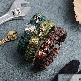 Charm Bracelets Outdoor Survival Core Line Bracelet Retro Roman Helmet Shield Bangle Cuff For Men Fashion Hip Hop Jewellery Will And D Dhhlv