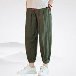 Men's Pants 2023 Summer Chinese Style Japanese Plus Size Men's Cotton And Linen Loose Solid Colour Casual Ankle-Length Trousers