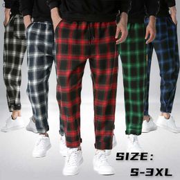 Fashion Men's Joggers Plaid Pants Men Elastic Cropped Cotton Trousers Summer Casual Streetwear Loose Short Sweatpants L230520