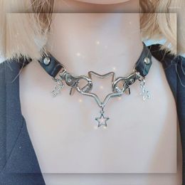 Choker Y2K 2000s Millennium Subculture Leather Hollow Pentagram Necklace For Women Spice Girl Punk Sweet Cool Rock Couple Chain