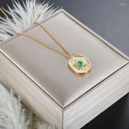 Pendant Necklaces Green Natural Stone Gold Plated Stainless Steel Necklace For Women Men Waterproof Wholesale Fashion Vintage Jewelry Mother