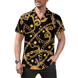 Men's Casual Shirts Golden Chain Blouses Men Vintage Print Summer Short-Sleeved Graphic Stylish Oversize Vacation Shirt Gift