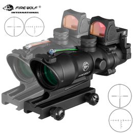 Fire Wolf Ac0g 4x32 Tactical Optic Scope Rifle Scope Red green Reticle Fibre Illuminated Optic Sight With Rmr Mini Red Dot Sigh-Green