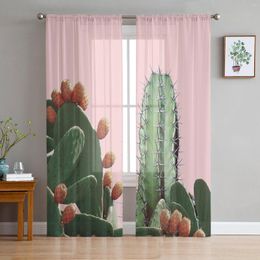 Curtain Botanical Pattern Cactus Living Room Tulle Curtains Window Treatment Home Decor Bedroom Office Cafe Sheer