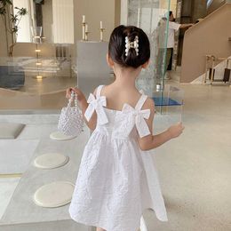 Girl's Dresses Summer New Girl Dress Children'S White Bow Clothes Small And Medium Classic Baby Kids Party Princess