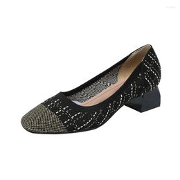 Dress Shoes 2023 European And American Women's Low Heel Square Head Versatile Gold Thread Single Shoe 4160