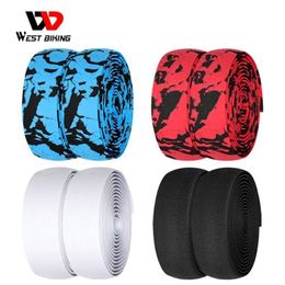 Bike Handlebars Components WEST BIKING 2pcs Bicycle Handlebar Tape Camouflage Anti Slip Damping Cycling Road Handle Belt Wraps with Bar End Plugs 230607