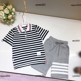 luxury child Tracksuits kids tees Sets high quality Baby Outdoor suit Size 100-160 CM 2pcs Contrast striped Polo and lace up shorts