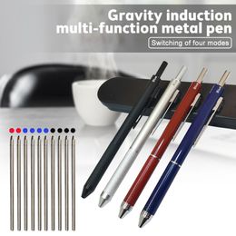 Metal 4 In 1 Multicolor Pen Gravity Sensor Ballpoint Pen 3 Colour Novel Pen And 1 Mechanical Pencil Office School Stationery Gfit