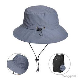 Wide Brim Hats Summer Foldable Bucket Hat for Women Men Light Waterproof Beach Caps with Adjustable Face Protection Fishing R230607