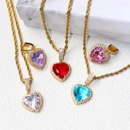 Pendant Necklaces Bling Heart Shaped Design Gemstone Necklace For Women' Wedding Party Fine Jewelry