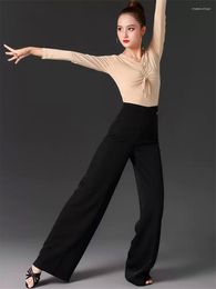 Stage Wear 2023 Latin Dance Pants Women Adult High Waist Straight Wide Leg Professional National Standard Practise Trousers