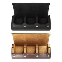 Watch Boxes & Cases 3 Slots Roll Travel Case Chic Portable Vintage Leather Display Storage Box With Slid In Out Organizers#20266U