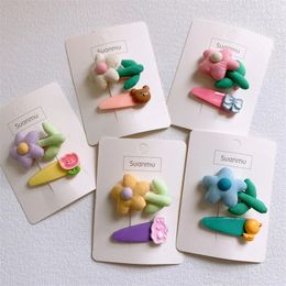 2023 New Sweet Girl Princess Cute Cartoon BB Clip Fashion Korean Children Fabric Cotton Filled Flower Hairpins Hair Accessories